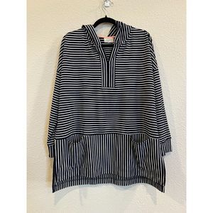 Melloday Hooded Pullover Sweatshirt Size 1X Blue Stripe Stretch Hoodie a869